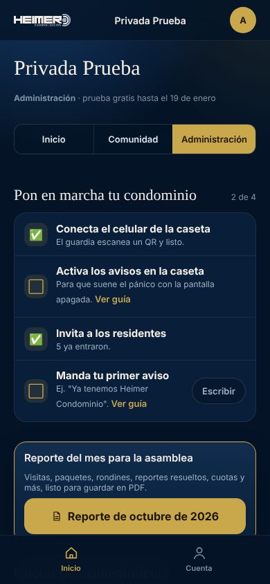 Panel de administración con la lista de arranque